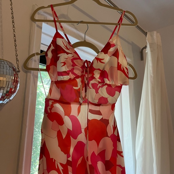 Lulus Pink & Red Floral Satin Midi Dress size Medium - Picture 8 of 12